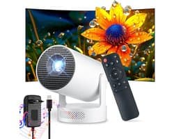 Mini Beamer - Draagbaar Projector - Android 12 - WiFi & Bluetooth 5.4 - 720p & 4K Decodering - Automatische Keystone - 180° Draaibaar - 2000:1 - 170 ANSI - 35-110 Inch - Thuisbioscoop - Voor Thuis & Kantoor & Buiten