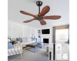 Plafondventilator Stil – 90 cm – 5 Houten Bladen – Walnoot/Zwart – 6 Snelheden – Omkeerbaar – Afstandsbediening – Timer