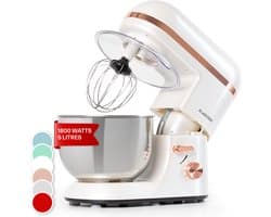 Klarstein Keukenmachine, Kneedmachine met 5 L Kom, 1800W Professionele Keukenmachine met Deeghaak en Garde, Universele Keukenmachine met 6 Snelheden, Deegmachine voor Mixen, Kneden en Kloppen,2L 1800W - voor Keuken - Zilver