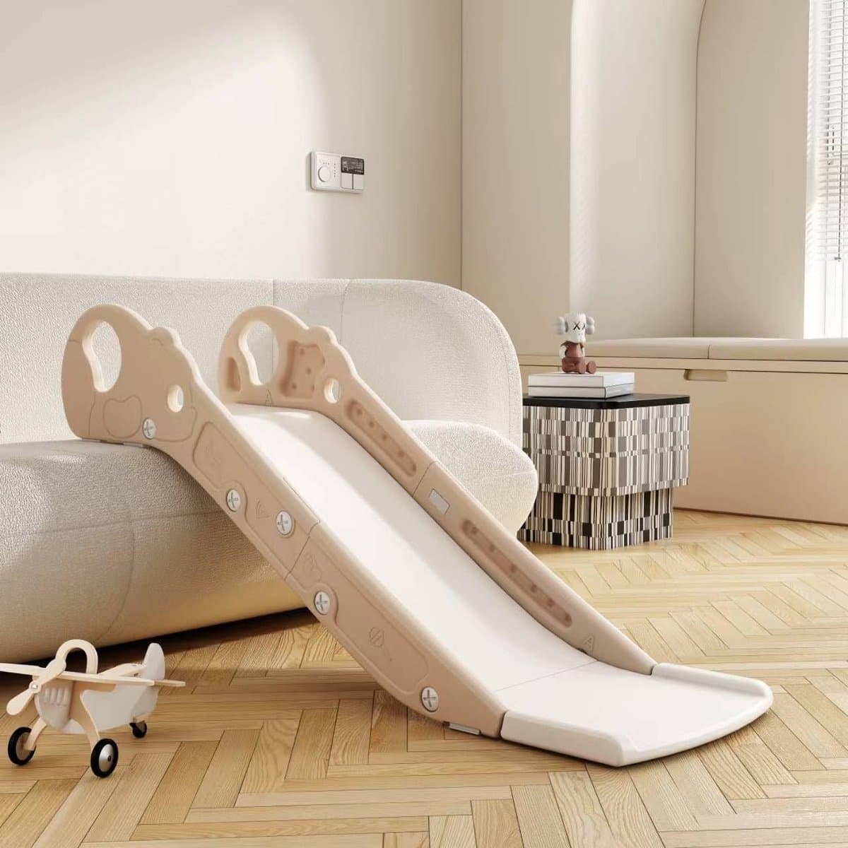 Kinderglijbaan, mini-klimglijbaan voor bed of bank, indoor- en outdoorspeeltoestellen voor jongens en meisjes (kaki) — afbeelding 1