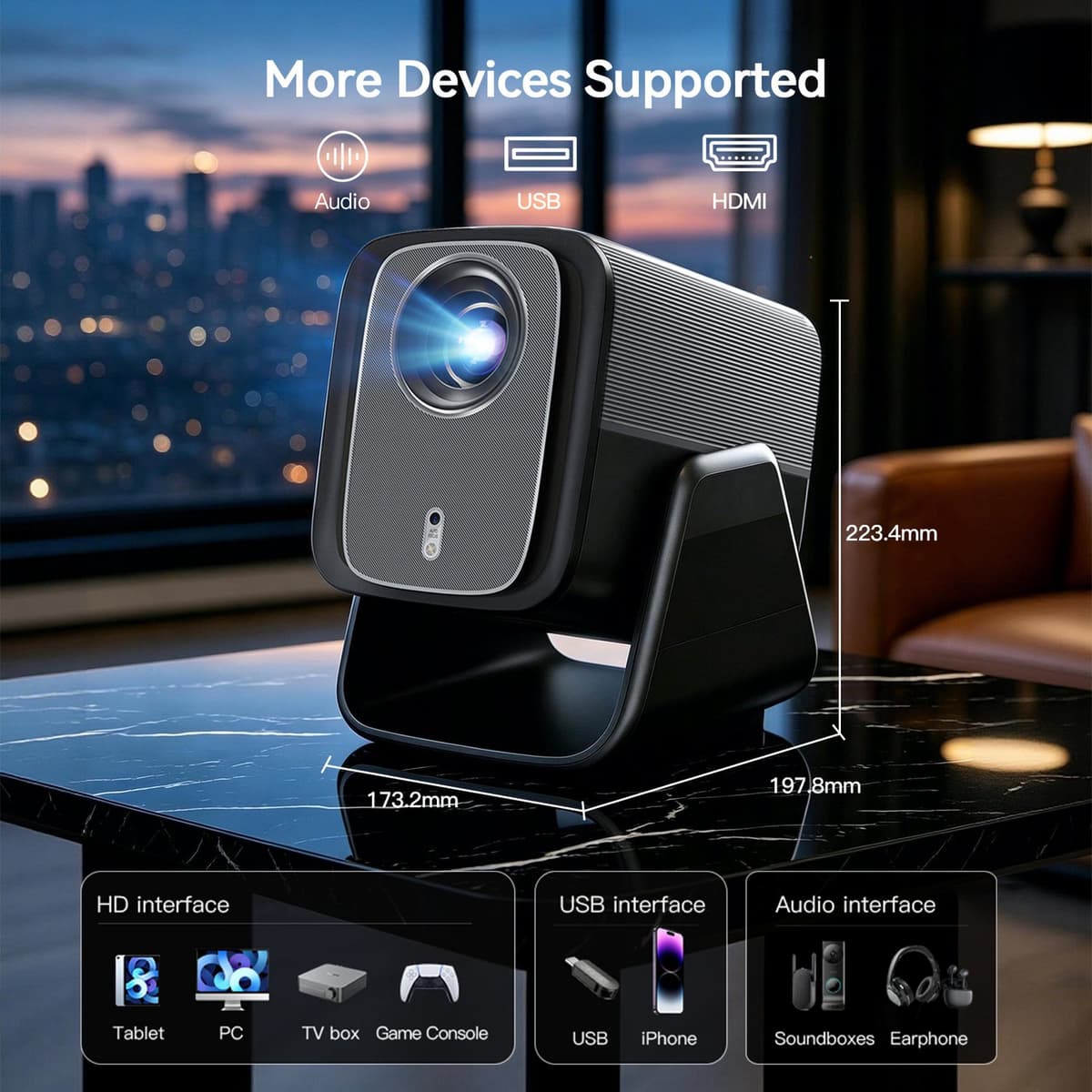 Beamer Android 14 Projector - 1000 ANSI Lumen - 1080P Resolutie - LCD - Voor Thuisbioscoop En Buiten — afbeelding 1