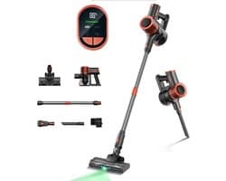 JIGOO C200 Snoerloze Stofzuiger, 23KPa Zuigkracht, 40min Werkduur, 2 Werkstanden, Telescopische Metalen Buis & LED Koplamp, Grijs