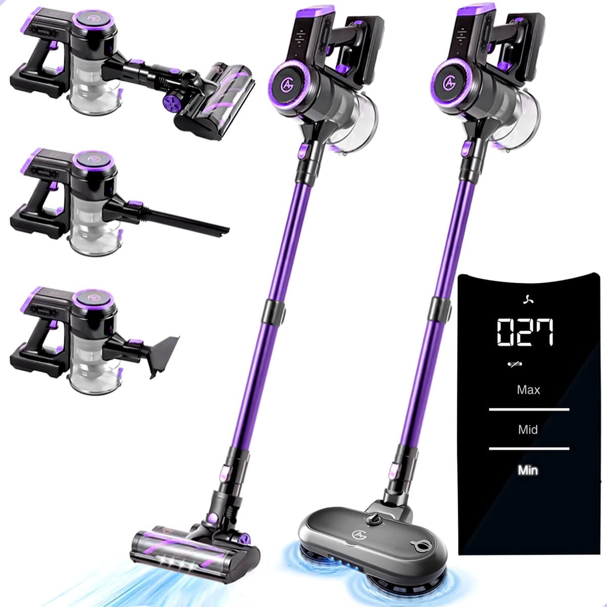 AG4200+ Steelstofzuiger Draadloos – Met Dweilfunctie 2 in 1 – Deep Purple – Krachtige Stofzuiger Zonder Zak – Geschikt voor Dierenharen – Compact & Lichtgewicht Kruimeldief — afbeelding 1