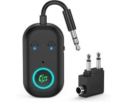 Bluetooth 5.3 zender ontvanger, vliegtuig bluetooth adapter 2 oortelefoons, draadloze audio-adapter auto, handsfree telefoon, max. 16H, 3,5 mm aux-aansluiting op de reisvlucht, tv, autoradio, fitnessruimte