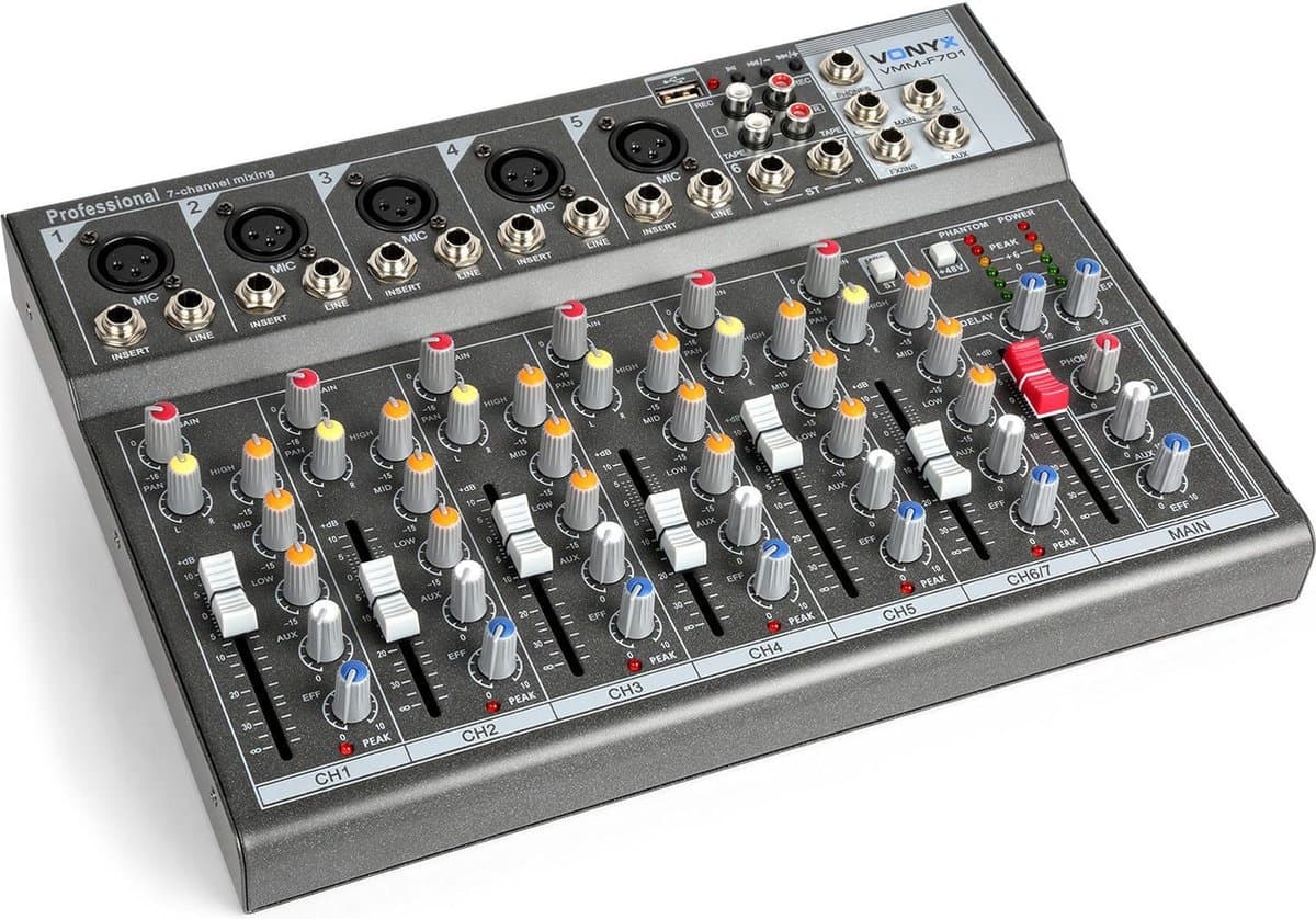 Mengpaneel - Vonyx VMM-F701 - Professionele 7-kanaals mixer met o.a. mp3 speler, echo en delay effecten — afbeelding 1