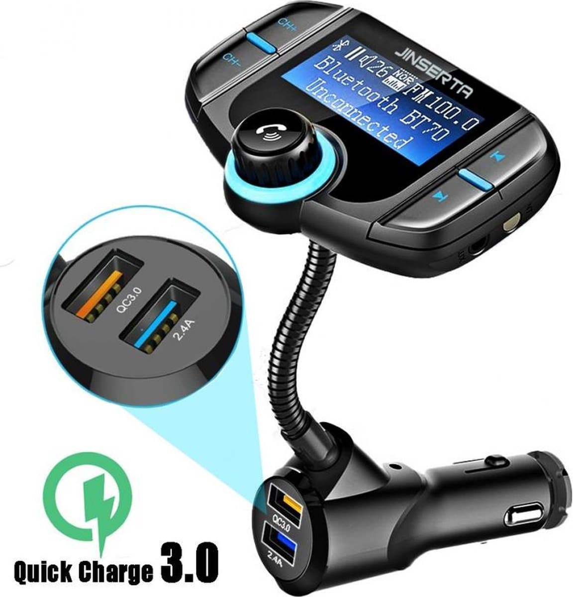 FM Transmitter BT70 Autolader FM-zender Radio Auto Bluetooth - kit Dual USB QC3.0 Draadloze MP3-speler Oplader adapter Handsfree BT-tuner FM-modulator — afbeelding 1