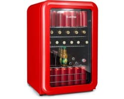 Klarstein PopLife Drankenkoeler - Mini-bar, Retrokoelkast, 0-10°C, slechts 39 dB, 115 L, milieuvriendelijk, dubbel glazen deur, Retro-design, rood
