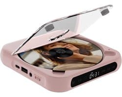 Draagbare cd-speler met Bluetooth –Draagbare Bluetooth-cd-speler met USB-C-snelladen – Ultradun en compact – Ondersteunt MP3/WMA-formaten – voor onderweg – thuis en op de camping -Roze