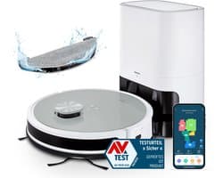 MEDION Saugroboter mit Absaugstation und Wischfunktion X21 SW (Lasernavigation, Starke 3000Pa Saugkraft, 2in1 Roboterstaubsauger, präzise Kartenerstellung, Go & No Go Bereiche, mehrere Etagen)