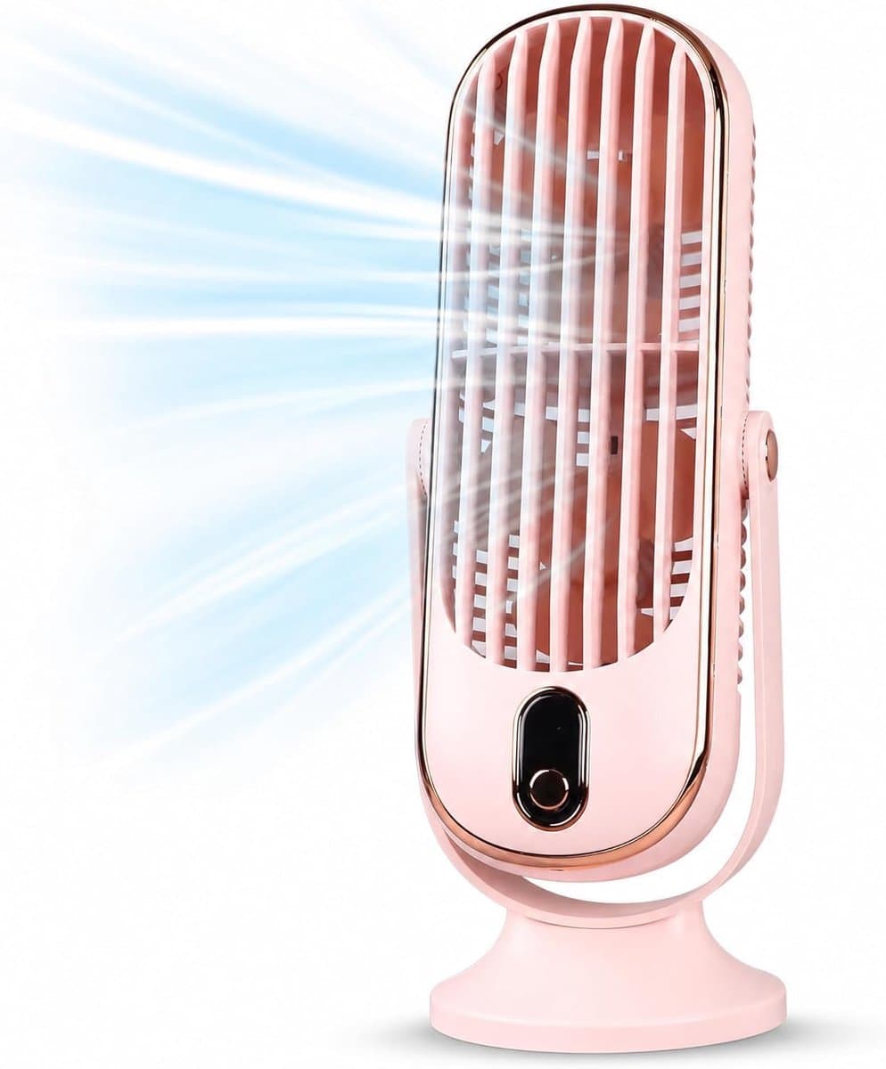 Bureau Torenventilator - roze - 5 Snelheden - Ultra Stil 22dB - USB Voeding - Turbo Luchtstroom - Afneembare Bladen - Draagbaar - Geschikt voor Kantoor - Slaapkamer en Buiten — afbeelding 1