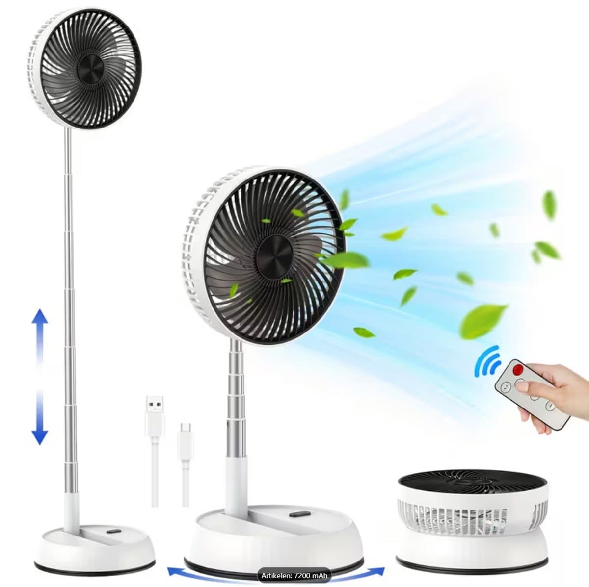 Statiefventilator - Zomerkoeling - Staande ventilator - Verkoeling woonkamer - Slaapkamer ventilator - Hittegolf oplossing - Verstelbare ventilator - Ventilator met afstandsbediening - Stille ventilator - Draaibare kop - Frisse lucht in huis - Ventil — afbeelding 1