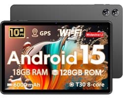 SnelShoppen - Tablet 10 Inch met 18GB RAM + 128GB ROM, Android 15, Octa-Core T30, WiFi 5, 1TB Expandable, 6000mAh, Dual Camera, GPS