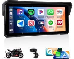 SnelShoppen - 8.1 Inch HD Motor Display IP68 Dashcam met Draadloze CarPlay/Android Spiegelfunctie, Bluetooth Universele Verticale Houder en Achtergron