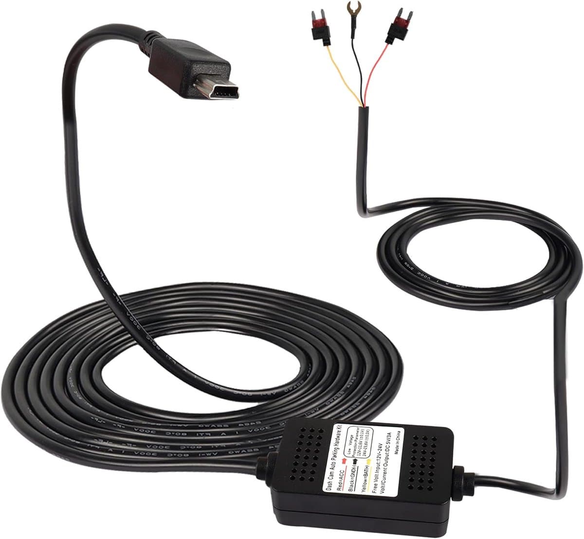 SnelShoppen - Dash Cam ACC Hardwire Kit - Mini USB Step-Down Kabel 12V-24V naar DC 5V 3A - Auto Dash Charger Power Cord 3.5m voor GPS en Tachograaf — afbeelding 1
