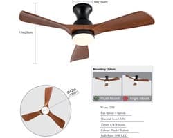 FloraGrace Ventilator – Plafondventilator Met Verlichting 105 cm – Metaal En Houtlook – Zwart En Walnoot – 6 Snelheden Met Timer En Afstandsbediening