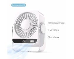 Bureauventilator - USB oplaadbaar - 5 snelheden - Laag geluidsniveau (36 dB) - Halfgeleiderkoeling