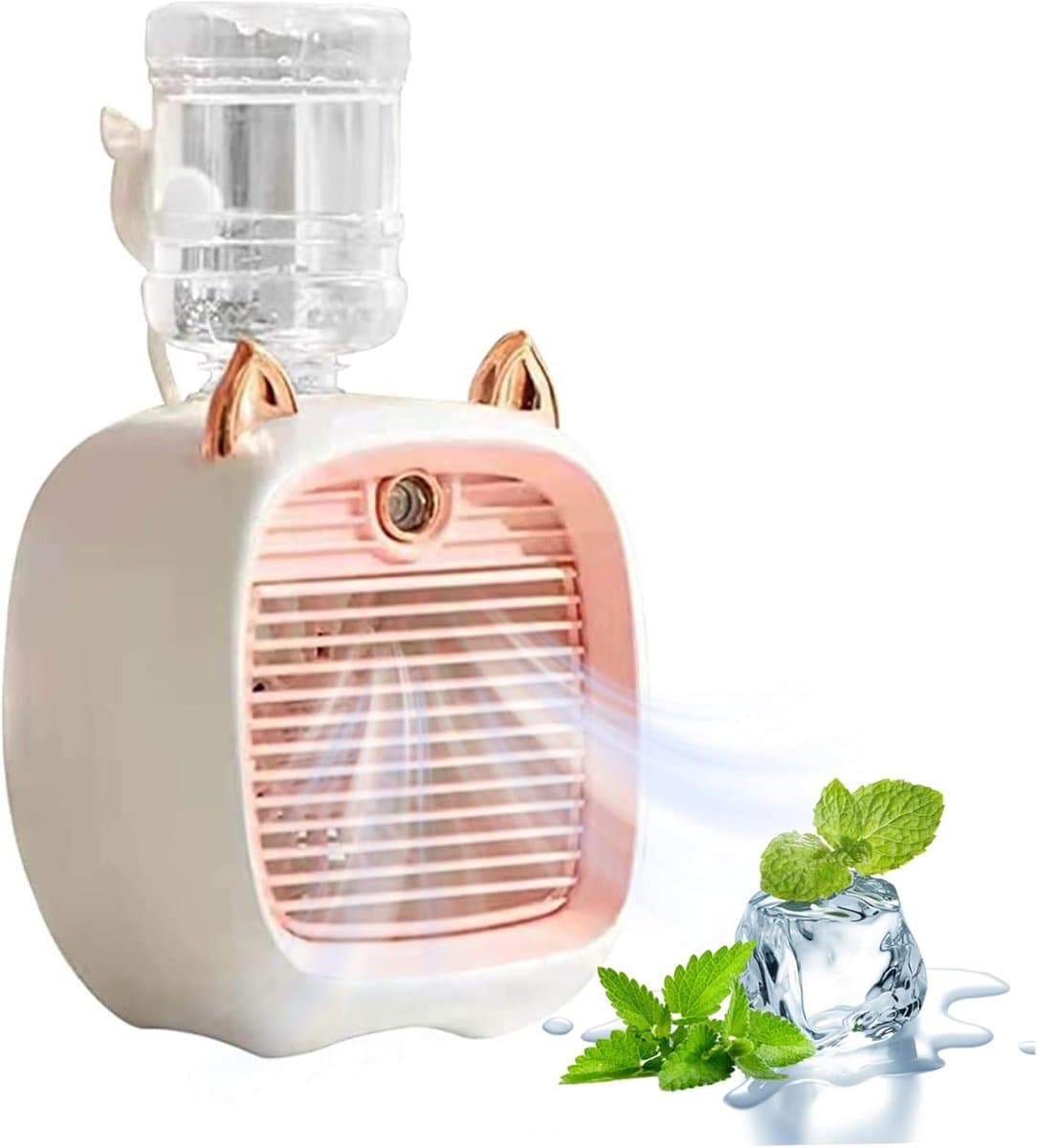 Compacte verdampingsluchtkoeler met 50 ml watertank, USB-gevoed persoonlijk bureaukoelapparaat, 3 windsnelheden en stille werking, geschikt voor thuis en kantoor(Roze) — afbeelding 1