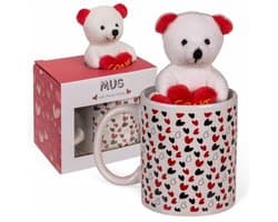 Mok met Hart en Pluche Teddybeer - 380 ml Koffiemok, Theebeker, Aardewerk Handvat, Souvenir voor Verliefden