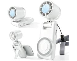 Handventilator - 100 windsnelheden - Met magnetische telefoonhouder en koelplaat - Oplaadbare handventilator - 3600 mAh - Compact en draagbaar - Wit