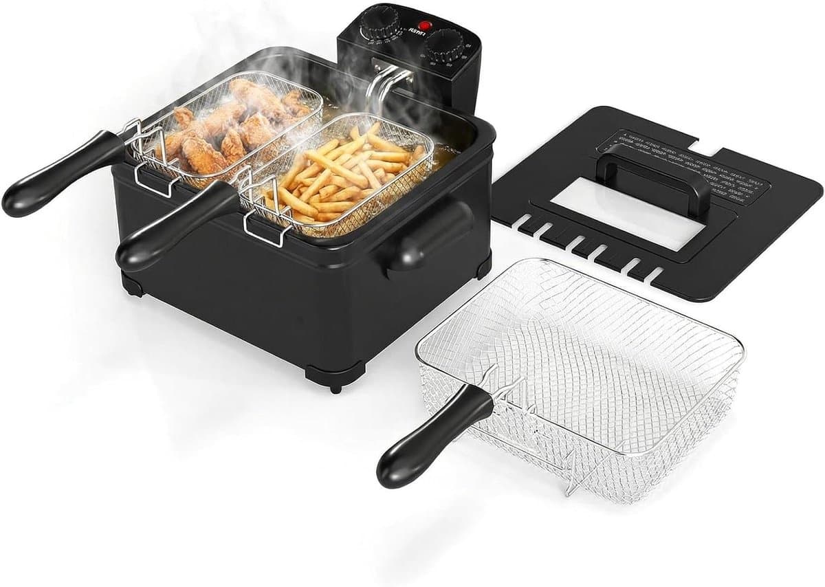 Elektrische Friteuse - Vet Frituurpan Dubbel - Thuis Frituren - Dubbele Mand - 5 Liter - Zwart — afbeelding 1