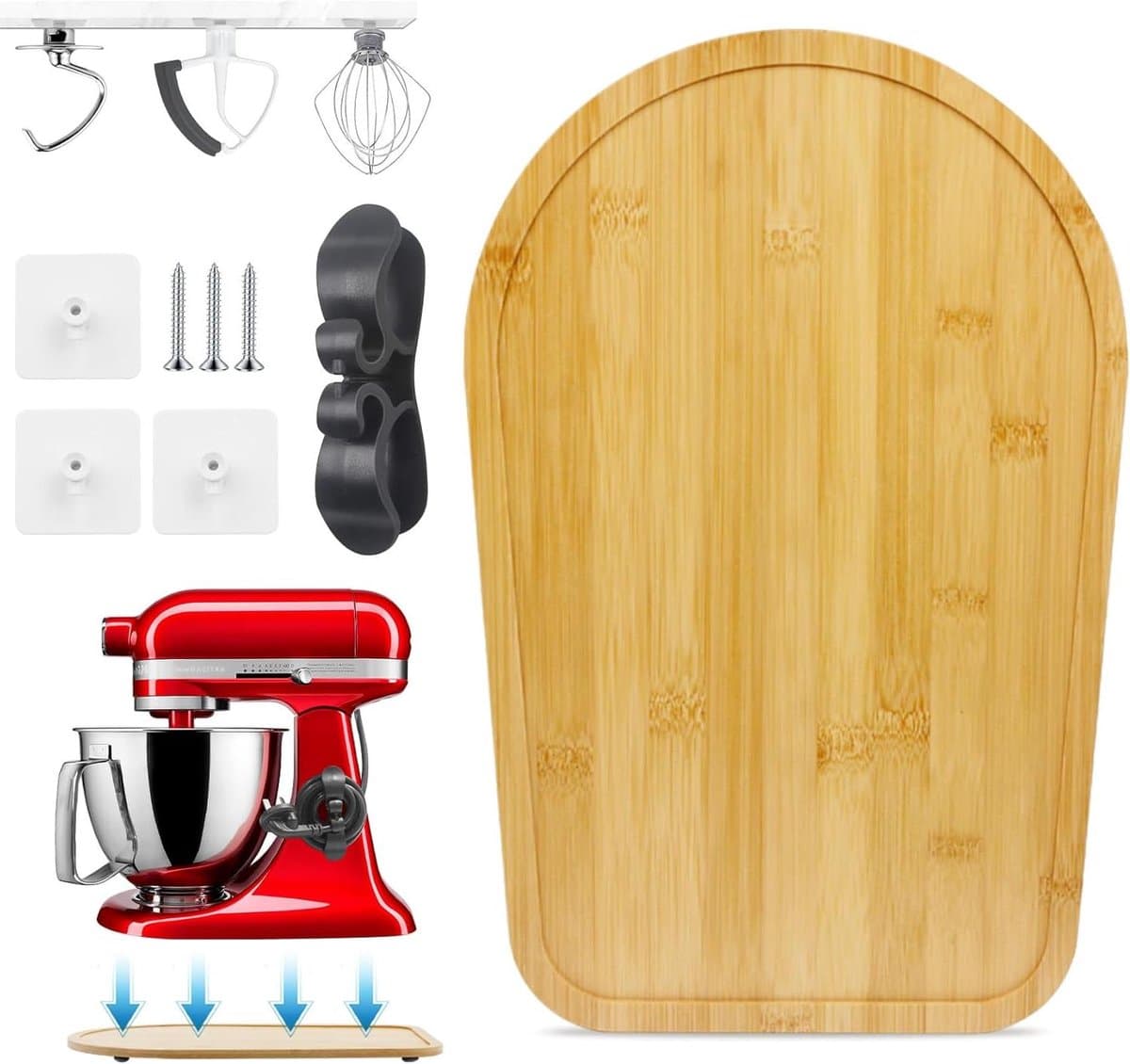 Bamboe Glijplank - Keukenmachine Plank - Mixer Verplaatsen - Speciaal Vormontwerp - 45-5 Qt - Natuurlijk Bamboe — afbeelding 1