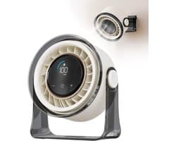 Tafelventilator USB oplaadbaar stil met 100 snelheden, draagbare bureaufan met LED display en 360° rotatie wit
