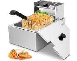 Elektrische Friteuse - Friteuse met mand - Thuis Frituren - Grote inhoud 6.3 liter - 1700 Watt - Roestvrij staal
