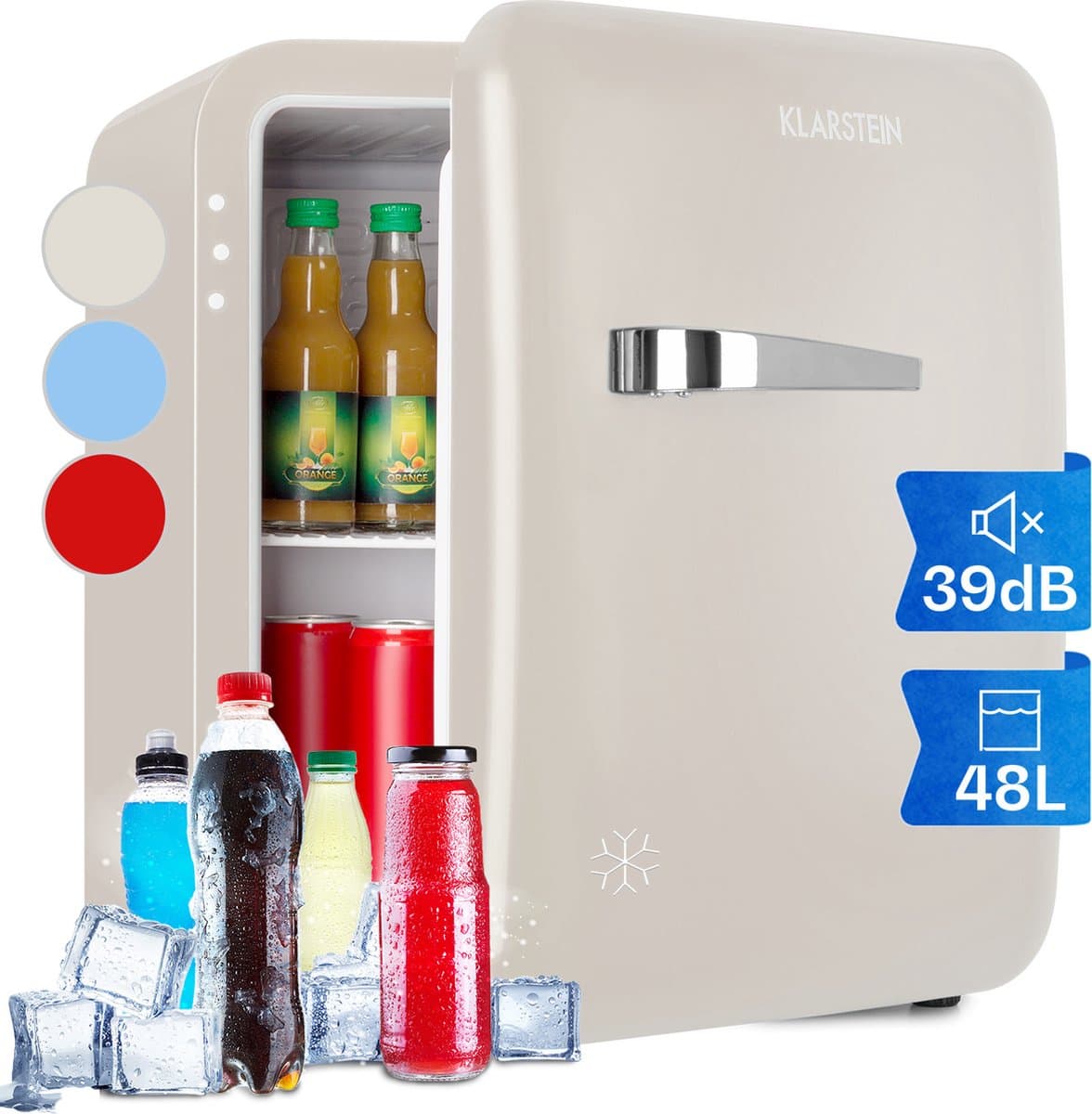 Klarstein Minibar minikoelkast voor kamers, 48 liter minikoelkast voor drankjes en cosmetica, kleine , kleine en stille koelkast, verstelbaar schap, kleine huidverzorgingskoelkast 0-10 °C - Mini Koelkast - 48L - Mini Fridge — afbeelding 1