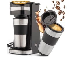 Koffiezetapparaat met to go beker 400ml - geschikt voor alle standaard bekerhouders - roestvrijstalen beker - filterkoffiezetapparaat klein KA 3733