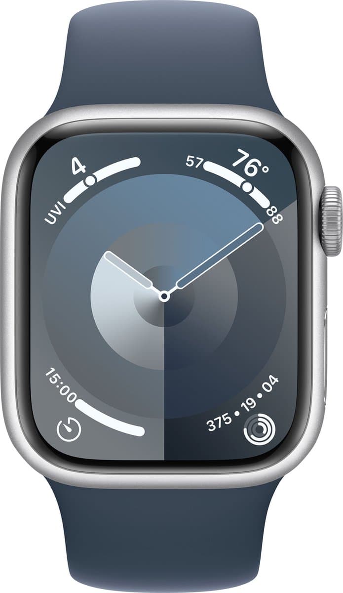 Apple Watch Series 9 - GPS + Cellular - 41mm - Silver Aluminium Case with Storm Blue Sport Band - S/M — afbeelding 1