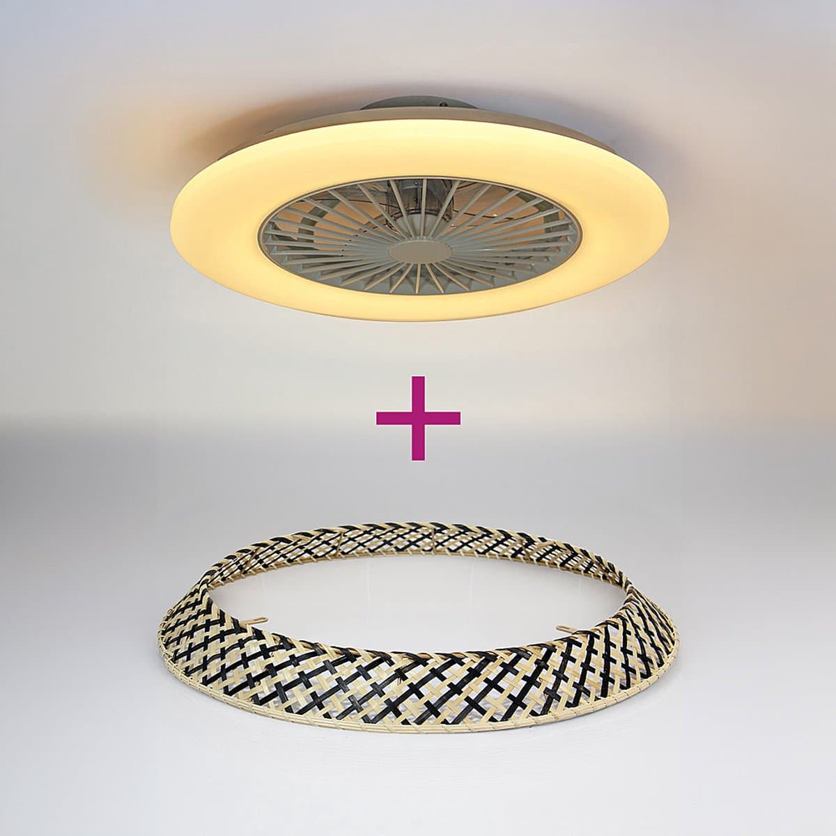 Plafondventilator Cakir met stereffect en aanpasbare kleurtemperatuur - bamboe kap — afbeelding 1