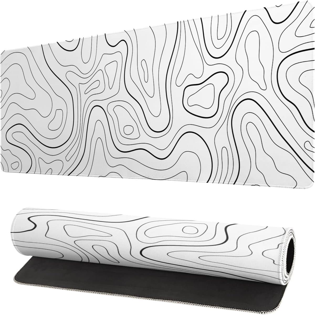 Lange gaming muismat - Groot waterdicht gaming muismat - Versterkte omzoomde randen - Antislip bureaumat voor thuis en kantoor - Verbetert uw bureau-ervaring - 31,5 x 11,8 inch - Wit topografisch — afbeelding 1