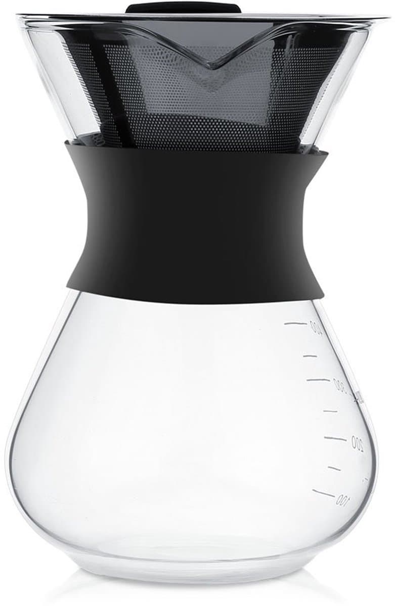 Dailygoods- Koffiezetapparaat 400ml - Hand Drip Koffiezetapparaat - Glas - Roestvrij Staal Filter - Zwart/Transparant - Compact 10x11,5x15cm — afbeelding 1