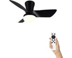 Fantiluxe - Annika - Plafondventilator met verlichting - Zwart - Ø76cm - Afstandsbediening - Met lamp - Plafond ventilator - Slaapkamer
