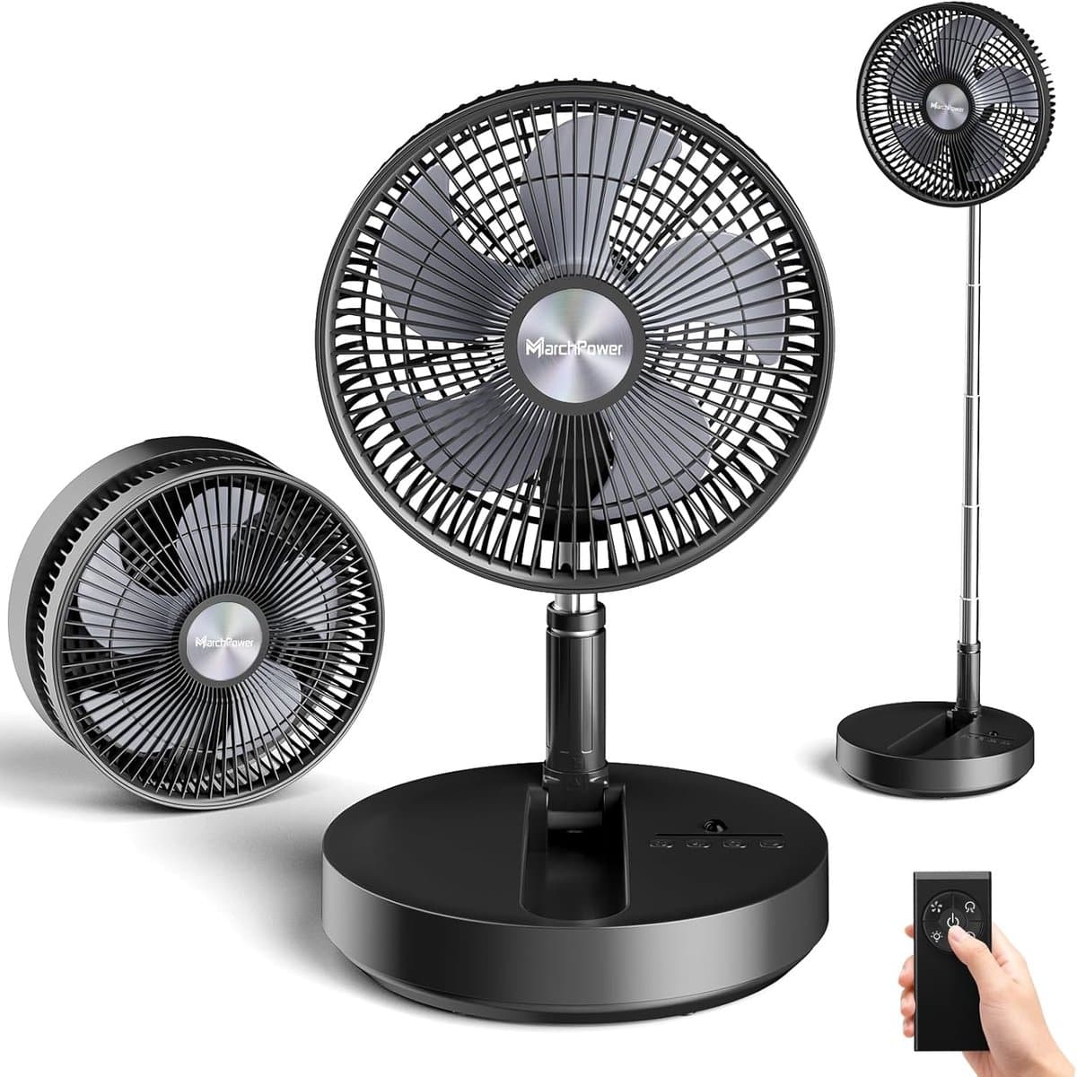 Staande ventilator draadloos – stil, opvouwbaar, met afstandsbediening en 21 uur accuduur, 4 standen — afbeelding 1
