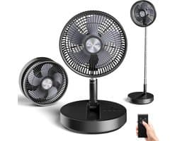 Staande ventilator draadloos – stil, opvouwbaar, met afstandsbediening en 21 uur accuduur, 4 standen