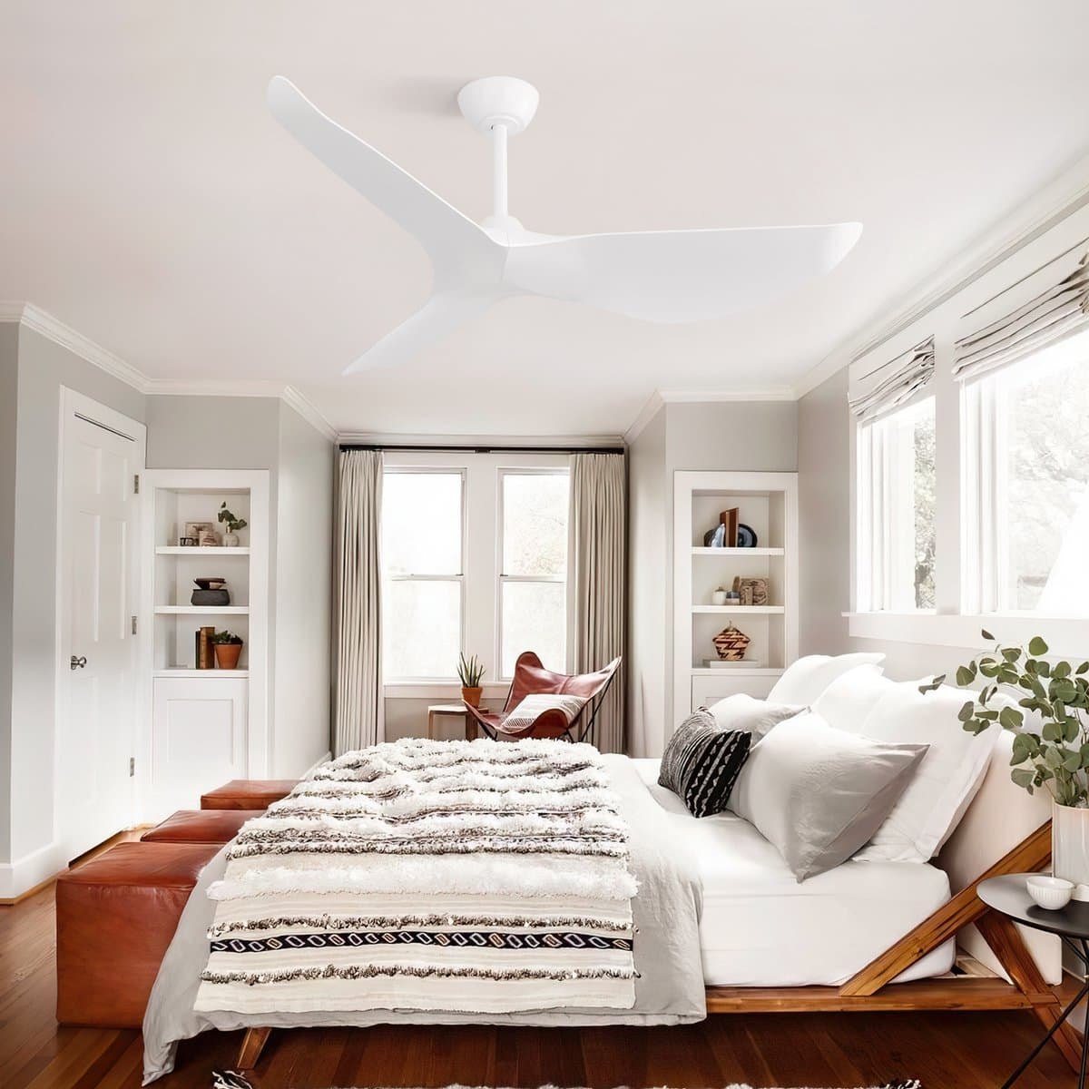 Re-purelife® Koel Zomer Collectie plafondventilator met licht voor slaapkamer, eetkamer of middelgrote woonkamer | ventilator met ABS | afstandsbediening, 6 snelheden en winterstand | 18W LED | rustige moderne uitstraling wit 96 × 96 × 27 cm — afbeelding 1