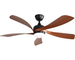 Plafondventilator Met Lamp - Stille ventilator - 5 ABS Bladen - Ø 52 inch - Dimbare lamp met 3 lichtstanden - 6 standen voor de windkracht - Met Afstandsbediening - LED's Light - Zwart