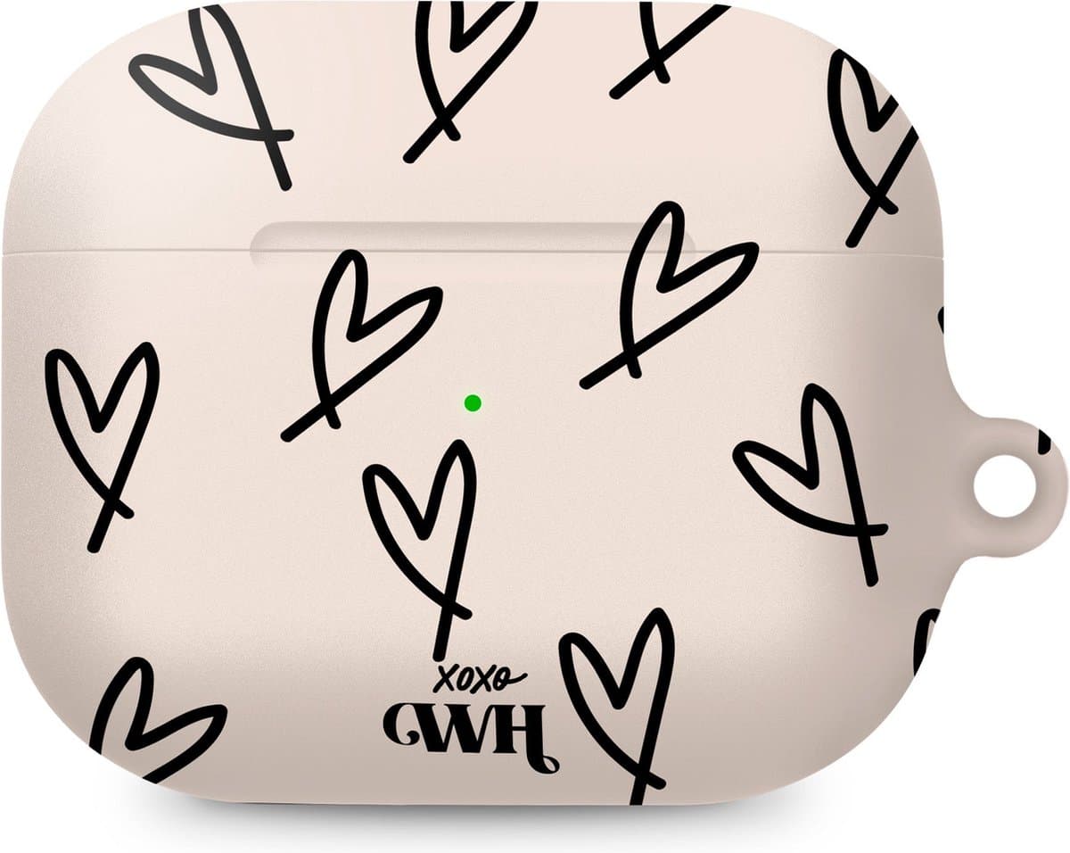 xoxo Wildhearts hoesje geschikt voor AirPods Pro 2 - All Yours - Matte - Ook als telefoonhoesje verkrijgbaar - schokbestendige case - koptelefoon hoesje - Mat - Beschermhoes met hartjesprint - hartjes - Beige - Zwart — afbeelding 1