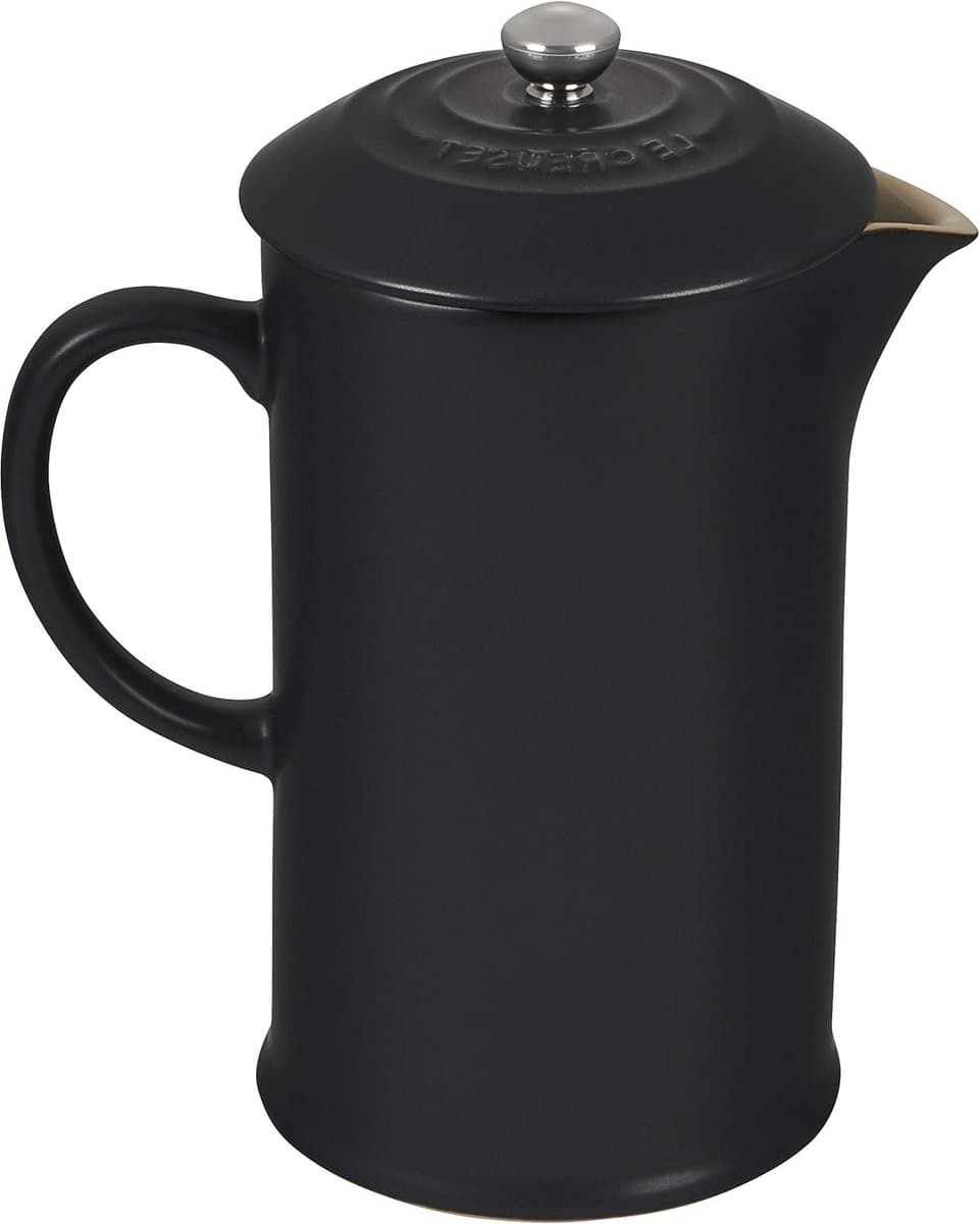 Cafetière French Press van aardewerk - 1 liter - 3-4 kopjes - satijnzwart - Le Creuset stainless steel press — afbeelding 1
