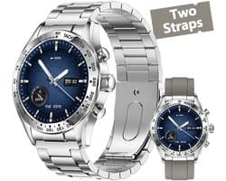 WizBay Premium Select® 1.32-inch AMOLED Smartwatch Dames/Heren – Stainless Steel – 178 Sportmodi – AI Voice – Bellen – Hartslag en Slaap – O2 – app GloryFitPro – Dual BT5.3 – 350mAh – Inclusief RVS en Siliconen Band Zilver
