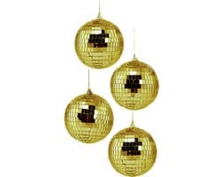 KIMU® 4x Discobal Goud Ø 10 cm Klein - Gouden Discobol Spiegelbol Glitterbol Glitter Spiegeltjes Disco Bal Bol Decoratie Planeet Kerstbal Kerstballen Halloween