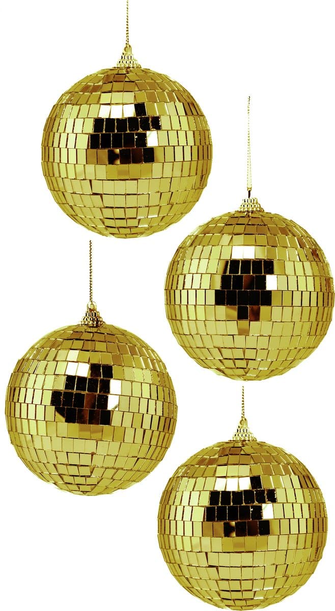 KIMU® 4x Discobal Goud Ø 10 cm Klein - Gouden Discobol Spiegelbol Glitterbol Glitter Spiegeltjes Disco Bal Bol Decoratie Planeet Kerstbal Kerstballen Halloween — afbeelding 1
