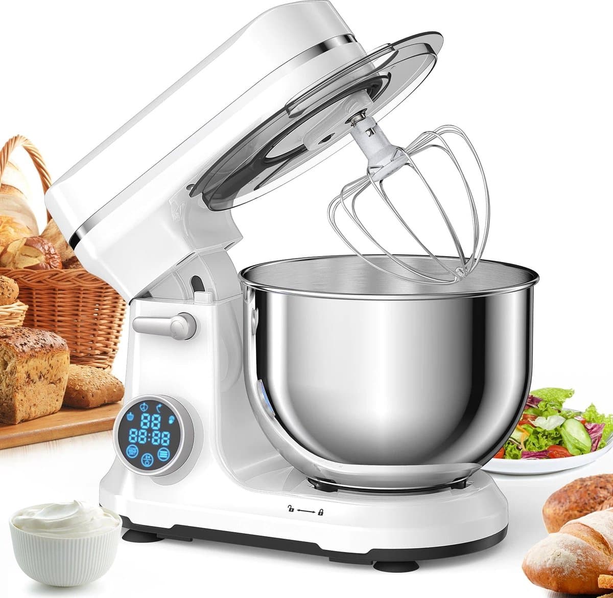 Keukenmachine - Keukenmixer - Mixer - Keukenrobot - 1200W - met 11 Snelheden - Digitale OLED Display en Accessoires - Foorprocessor - Wit — afbeelding 1
