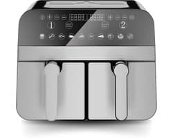 Heteluchtfriteuse, digitale dubbele mand, 2400 W, 9 l, van roestvrij staal, gezond en snel koken, ideaal voor je familiemaaltijden, 9 l, zilver