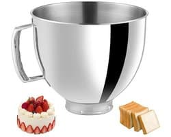 Roestvrijstalen kom voor 4.5-5 Quart keukenmachines, met handvat, geschikt voor Classic en Artisan modellen, ideaal als keukenaccessoire en voor het bereiden van gerechten