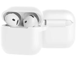 Case - Geschikt voor Apple AirPods 5 - Siliconen Hoes met Clip - Silicone Hoesje Cover - Wit