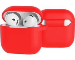 Case - Geschikt voor Apple AirPods 5 - Siliconen Hoes met Clip - Silicone Hoesje Cover - Rood