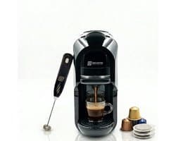 Espressomachine voor Nespresso en Dolce Gusto compatibele capsules en capsules, 3 verschillende adapters, antikalksysteem + elektrische melkopschuimer, perfecte combinatie van geschuimde koffie