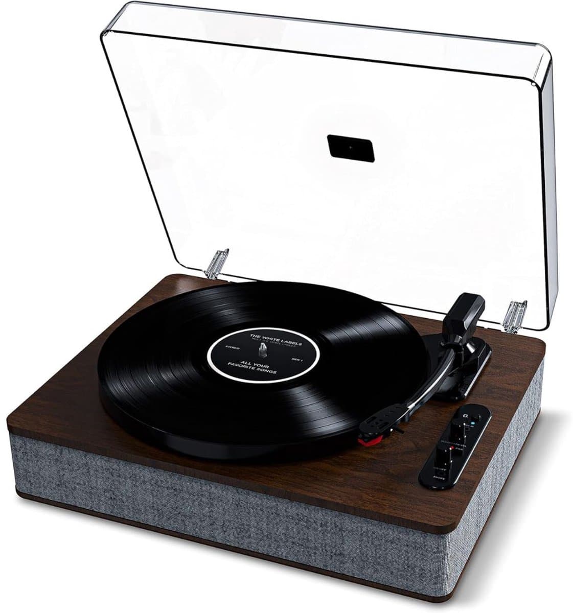 White-Label® Platenspeler Bluetooth - CD Speler met Speakers - Vintage - Bruin met Grijs — afbeelding 1